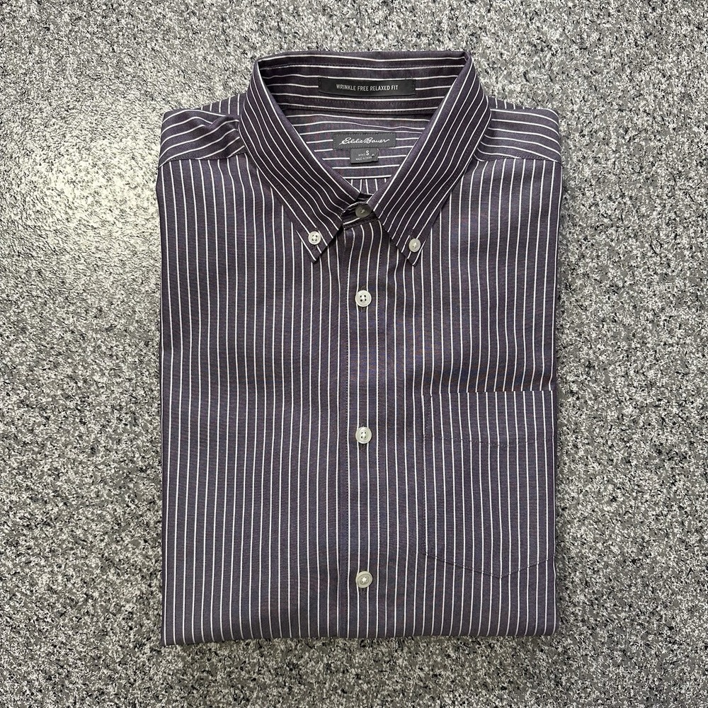Eddie Bauer Button Down Shirt Mens S Long Sleeve Wrinkle Free Relaxed Fit Stripe